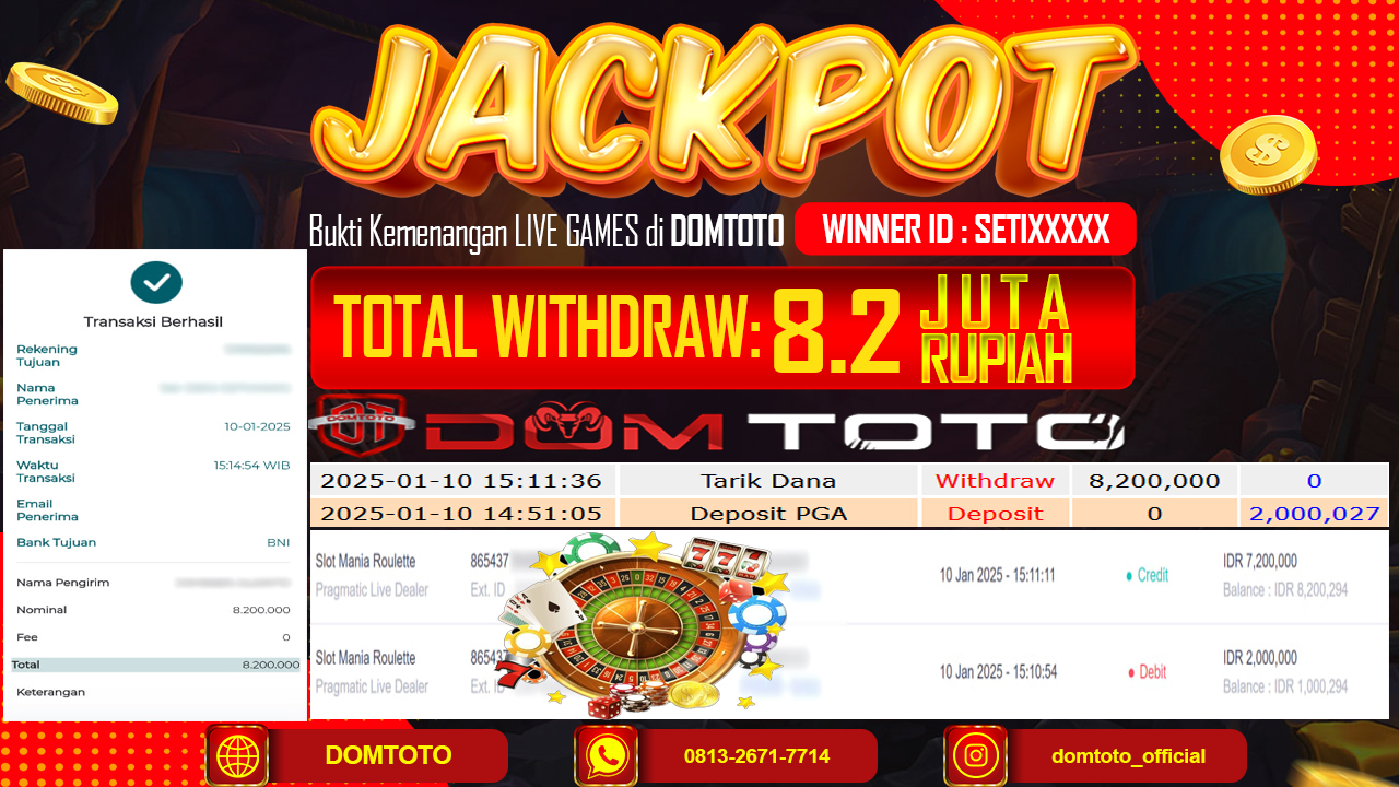 JACKPOT LIVE GAMES SLOT MANIA BACCARAT 10 JANUARI 2025